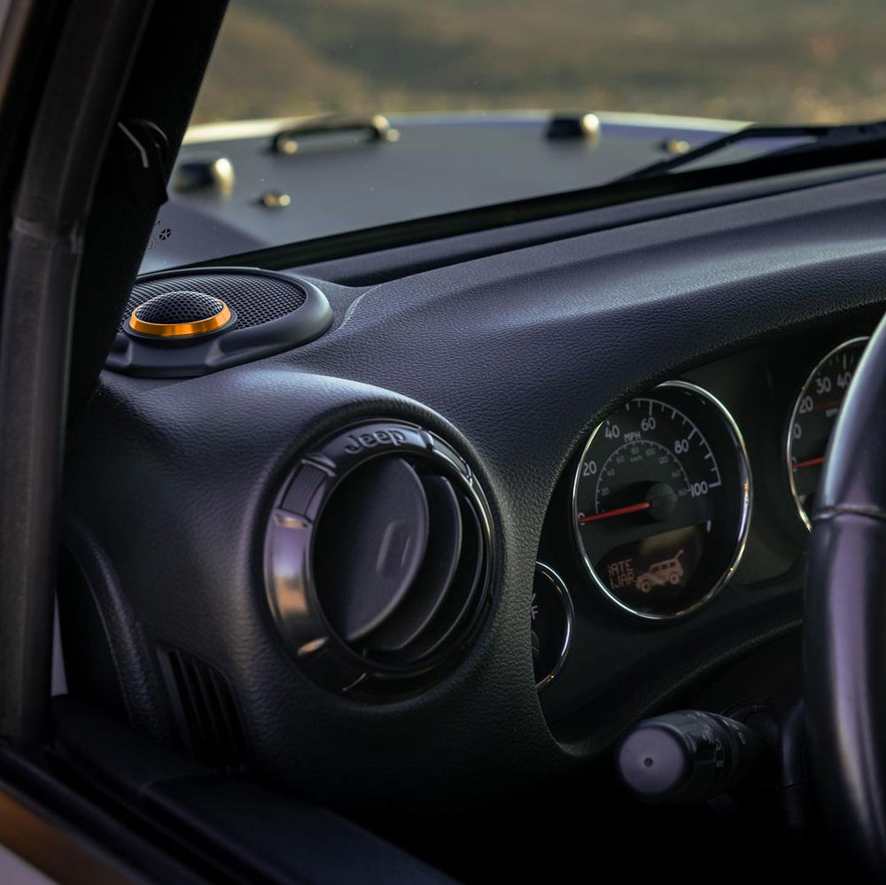 Upgrade your Jeep Wrangler JK dash speakers with our Front SoundStage Upgrade. Includes midrange drivers, tweeters, custom grilles, free shipping and tools.