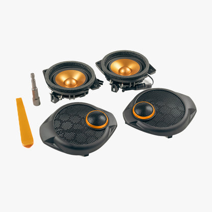 Upgrade your Jeep Wrangler JK dash speakers with our Front SoundStage Upgrade. Includes midrange drivers, tweeters, custom grilles, free shipping and tools. 