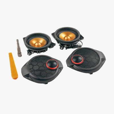 Upgrade your Jeep Wrangler JK dash speakers with our Front SoundStage Upgrade. Includes midrange drivers, tweeters, custom grilles, free shipping and tools. 