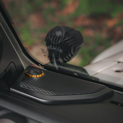 Upgrade your Jeep Wrangler JL dash speakers with our Front SoundStage Upgrade. Includes midrange drivers, tweeters, custom grilles, free shipping and tools. 